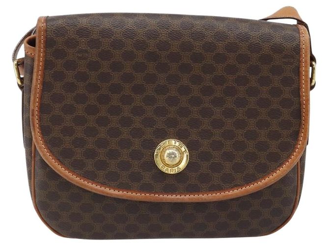 Céline Borsa a Spalla CELINE Macadam Canvas Stella in Pelle PVC Marrone Oro Auth BAZ619A D'oro - vista 13