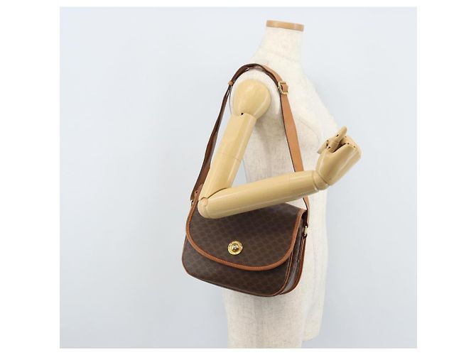 Céline Borsa a Spalla CELINE Macadam Canvas Stella in Pelle PVC Marrone Oro Auth BAZ619A D'oro - vista 23
