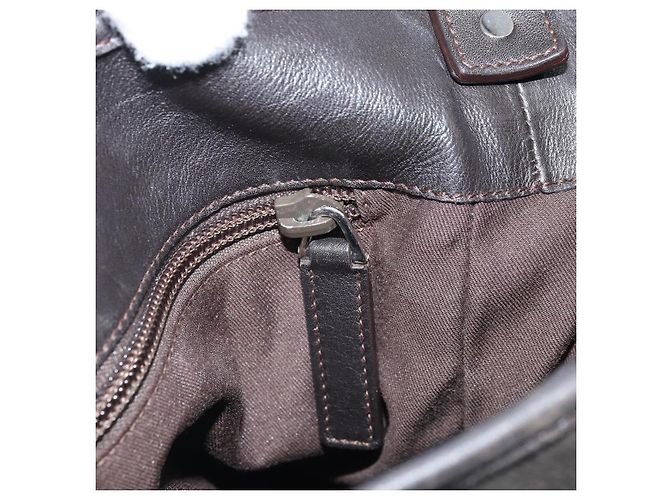 Saint Laurent Borsa a Spalla Mombasa in Tela e Pelle Marrone Scuro Argento Auth hk3606V - vista 21