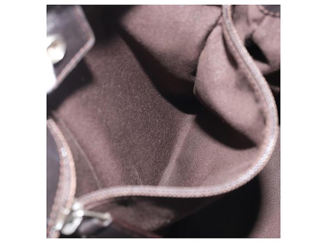 Saint Laurent Borsa a Spalla Mombasa in Tela e Pelle Marrone Scuro Argento Auth hk3606V - vista 22