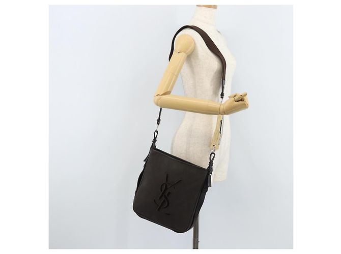Saint Laurent Borsa a Spalla Mombasa in Tela e Pelle Marrone Scuro Argento Auth hk3606V - vista 23
