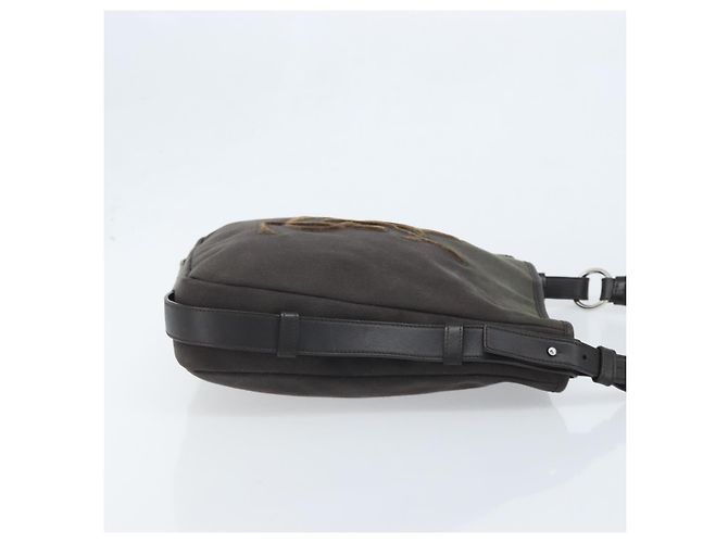 Saint Laurent Borsa a Spalla Mombasa in Tela e Pelle Marrone Scuro Argento Auth hk3606V - vista 3