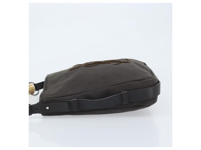 Saint Laurent Borsa a Spalla Mombasa in Tela e Pelle Marrone Scuro Argento Auth hk3606V - vista 4