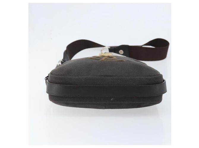 Saint Laurent Borsa a Spalla Mombasa in Tela e Pelle Marrone Scuro Argento Auth hk3606V - vista 5