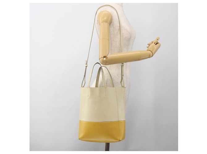Céline Bolso de Mano CELINE de Cuero 2 en 1 Beige Dorado Auth ka3526 - vista 23