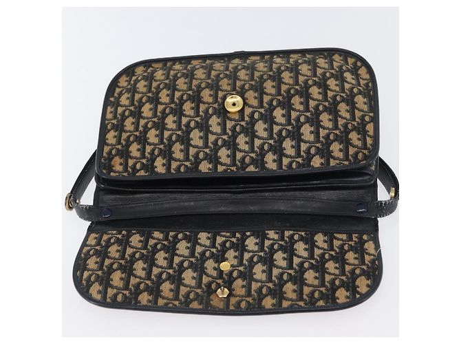 Borsa a Spalla in Tela Trotter Christian Dior Blu Navy Oro Auth 174528 - vista 11