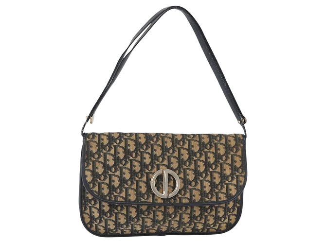 Borsa a Spalla in Tela Trotter Christian Dior Blu Navy Oro Auth 174528 - vista 13