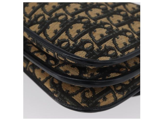 Borsa a Spalla in Tela Trotter Christian Dior Blu Navy Oro Auth 174528 - vista 16