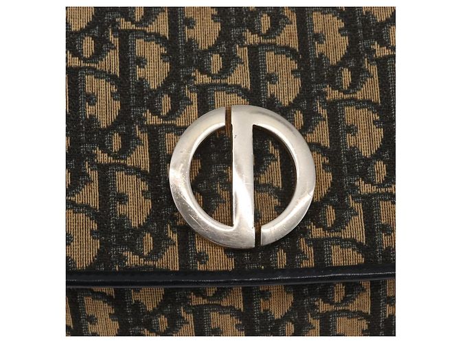 Borsa a Spalla in Tela Trotter Christian Dior Blu Navy Oro Auth 174528 - vista 17