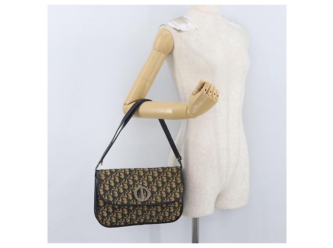 Borsa a Spalla in Tela Trotter Christian Dior Blu Navy Oro Auth 174528 - vista 24