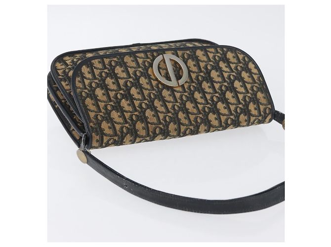 Borsa a Spalla in Tela Trotter Christian Dior Blu Navy Oro Auth 174528 - vista 6