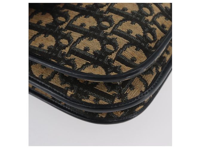Borsa a Spalla in Tela Trotter Christian Dior Blu Navy Oro Auth 174528 - vista 9