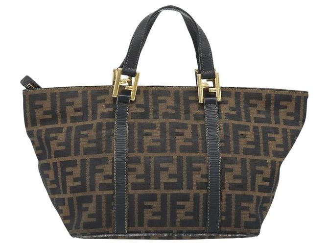 FENDI Zucca Canvas Handtasche Braun Schwarz Auth mr2221 - Ansicht 13
