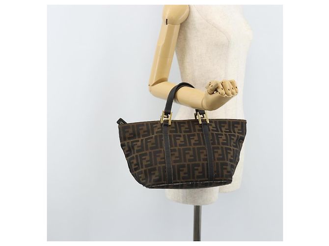FENDI Zucca Canvas Handtasche Braun Schwarz Auth mr2221 - Ansicht 22