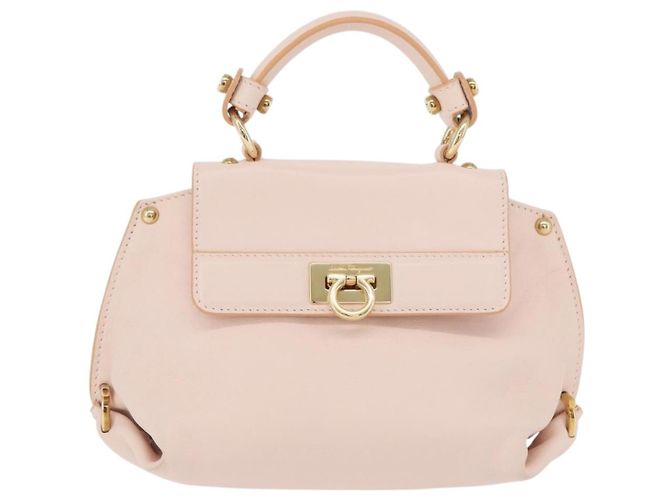 Borsa a mano in pelle Gancini Salvatore Ferragamo 2 in 1 Rosa Oro Auth BAZ784A - vista 13