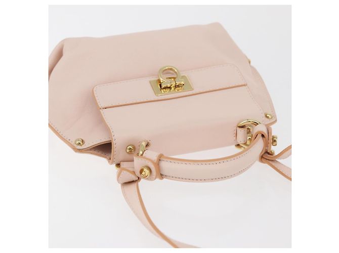 Borsa a mano in pelle Gancini Salvatore Ferragamo 2 in 1 Rosa Oro Auth BAZ784A - vista 6