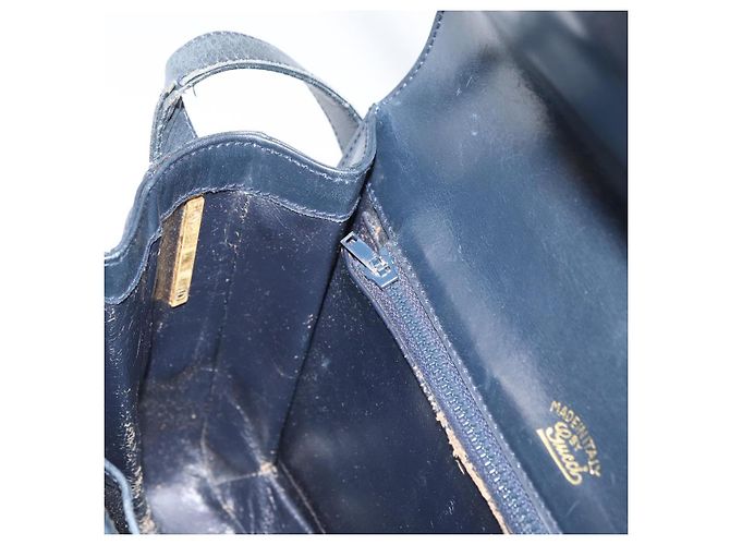 Gucci Borsa a Spalla in Pelle Blu Navy Oro Auth YKZ288 D'oro - vista 22