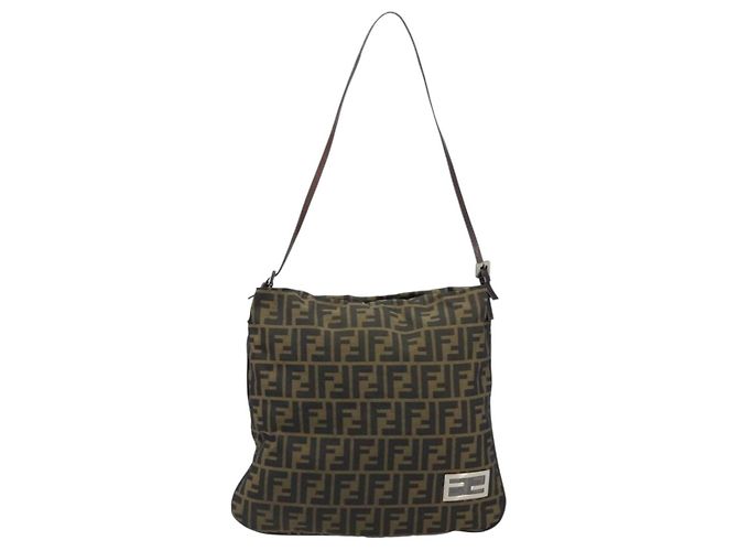 Borsa a Spalla in Tela Zucca FENDI Marrone Nero Auth ARZ776 - vista 13
