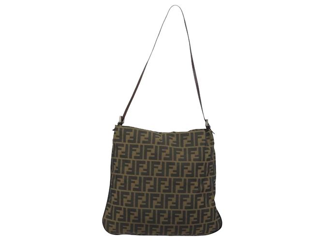 Borsa a Spalla in Tela Zucca FENDI Marrone Nero Auth ARZ776 - vista 2