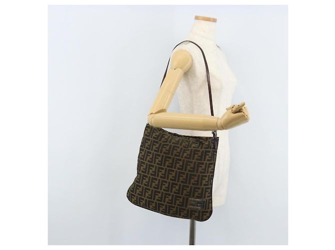 Borsa a Spalla in Tela Zucca FENDI Marrone Nero Auth ARZ776 - vista 22