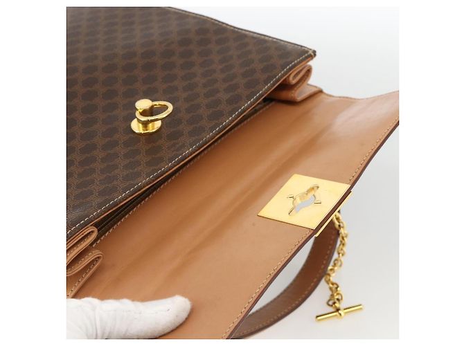 Céline Borsa a mano in tela Macadam CELINE in pelle PVC marrone e oro Auth BAZ721A D'oro - vista 10