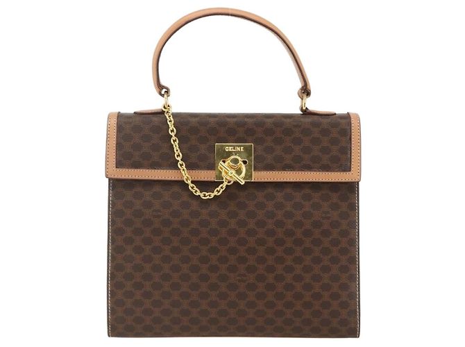 Céline Borsa a mano in tela Macadam CELINE in pelle PVC marrone e oro Auth BAZ721A D'oro - vista 13