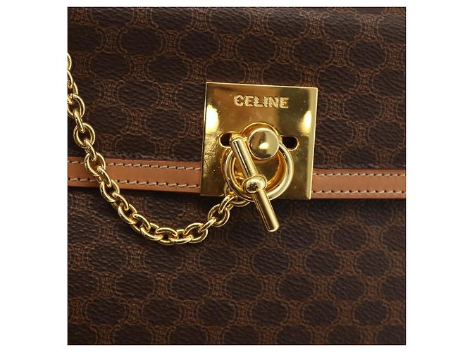 Céline Borsa a mano in tela Macadam CELINE in pelle PVC marrone e oro Auth BAZ721A D'oro - vista 17
