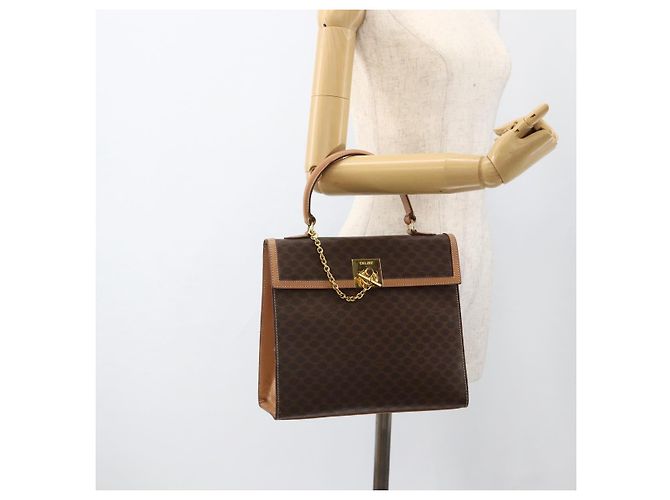 Céline Borsa a mano in tela Macadam CELINE in pelle PVC marrone e oro Auth BAZ721A D'oro - vista 22