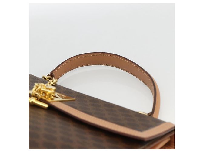 Céline Borsa a mano in tela Macadam CELINE in pelle PVC marrone e oro Auth BAZ721A D'oro - vista 8