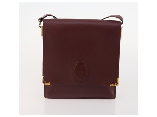 CARTIER Shoulder Bag Leather 2 Set Bordeaux Beige Auth bs34146 Dark red - view 10