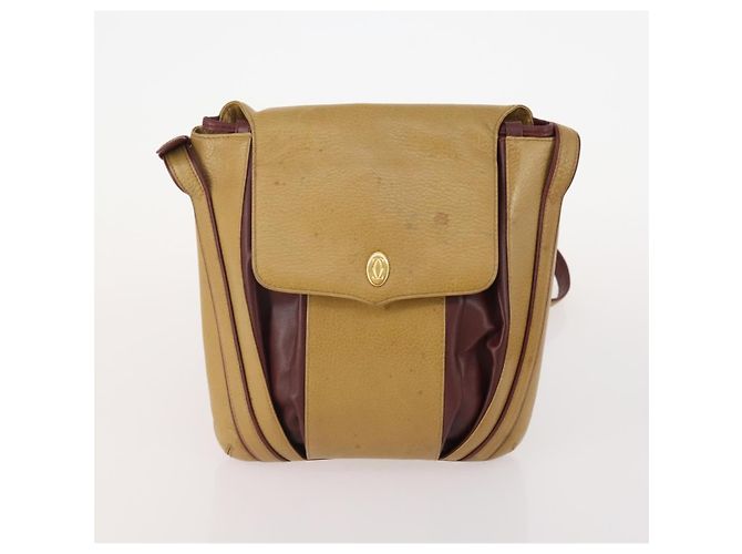CARTIER Shoulder Bag Leather 2 Set Bordeaux Beige Auth bs34146 Dark red - view 2