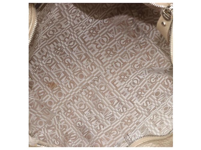 Borsa a mano in pelle Gancini Salvatore Ferragamo Champagne Oro Argento Auth BAZ863 - vista 11