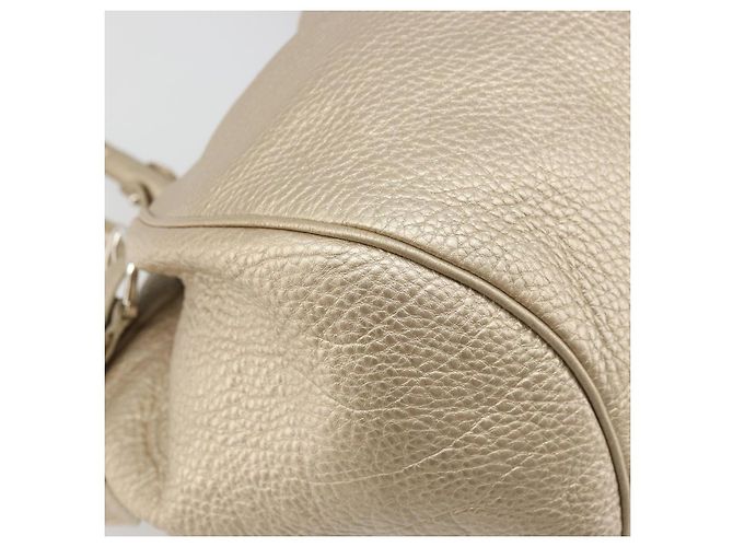 Borsa a mano in pelle Gancini Salvatore Ferragamo Champagne Oro Argento Auth BAZ863 - vista 15