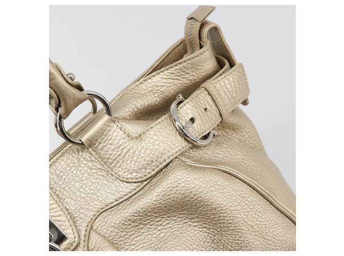 Borsa a mano in pelle Gancini Salvatore Ferragamo Champagne Oro Argento Auth BAZ863 - vista 17