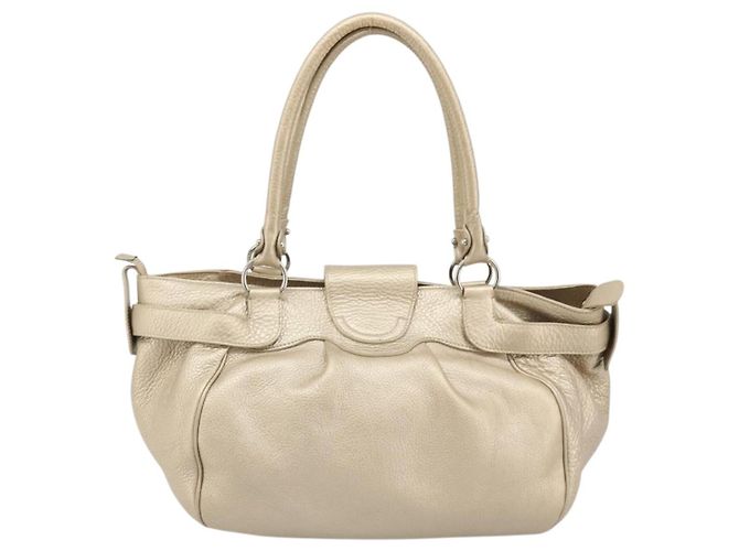 Borsa a mano in pelle Gancini Salvatore Ferragamo Champagne Oro Argento Auth BAZ863 - vista 2