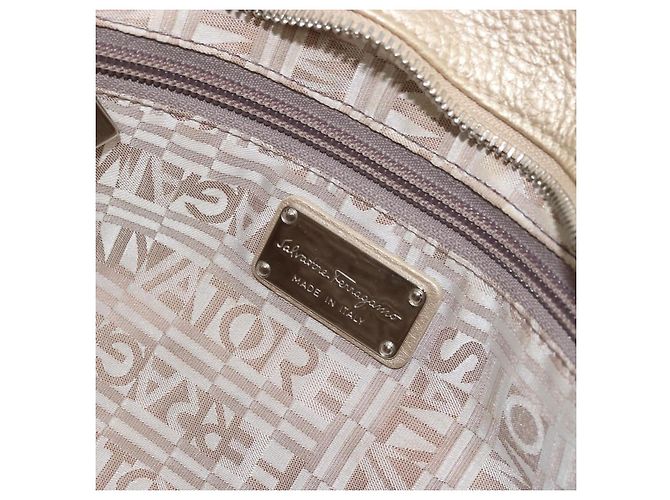 Borsa a mano in pelle Gancini Salvatore Ferragamo Champagne Oro Argento Auth BAZ863 - vista 20