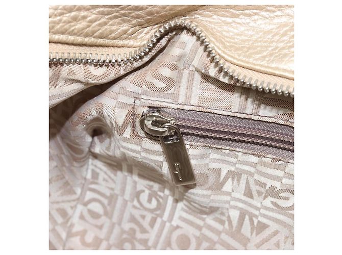 Borsa a mano in pelle Gancini Salvatore Ferragamo Champagne Oro Argento Auth BAZ863 - vista 23