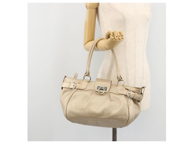 Borsa a mano in pelle Gancini Salvatore Ferragamo Champagne Oro Argento Auth BAZ863 - vista 25