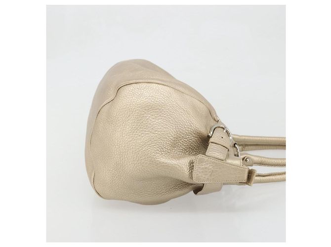Borsa a mano in pelle Gancini Salvatore Ferragamo Champagne Oro Argento Auth BAZ863 - vista 3