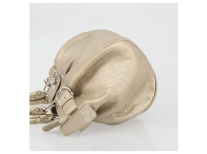 Borsa a mano in pelle Gancini Salvatore Ferragamo Champagne Oro Argento Auth BAZ863 - vista 4