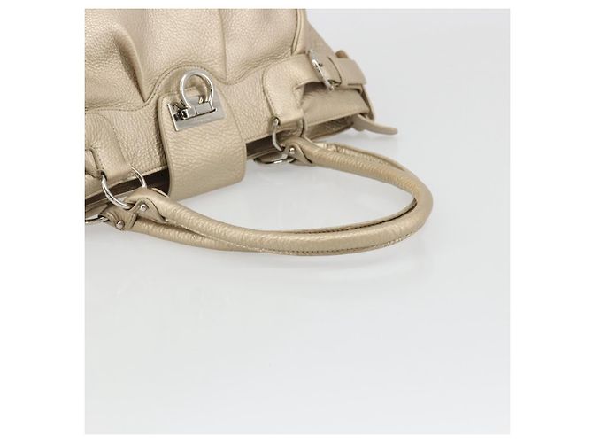 Borsa a mano in pelle Gancini Salvatore Ferragamo Champagne Oro Argento Auth BAZ863 - vista 7