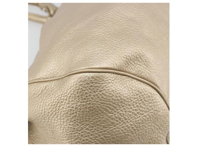 Borsa a mano in pelle Gancini Salvatore Ferragamo Champagne Oro Argento Auth BAZ863 - vista 9