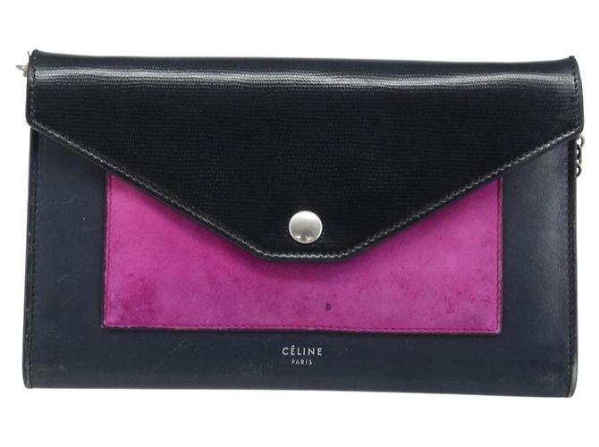 Céline Borsa a Spalla CELINE in Pelle Blu Navy Argento Auth bs34226 - vista 13