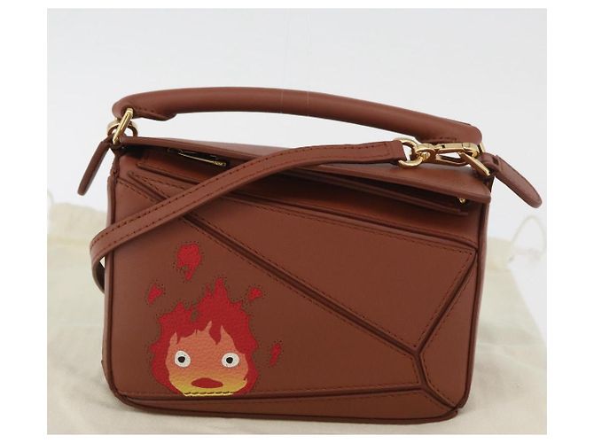 LOEWE - Borsa Puzzle Calcifer Mini di Studio Ghibli in pelle 2 in 1 Auth 167156SM Marrone D'oro - vista 12