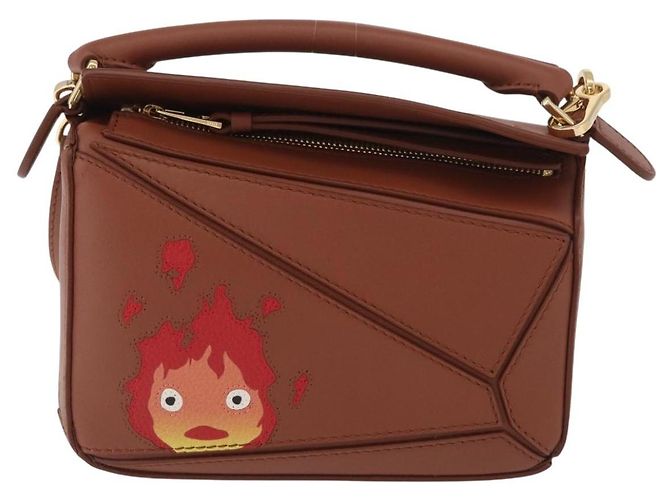 LOEWE - Borsa Puzzle Calcifer Mini di Studio Ghibli in pelle 2 in 1 Auth 167156SM Marrone D'oro - vista 13