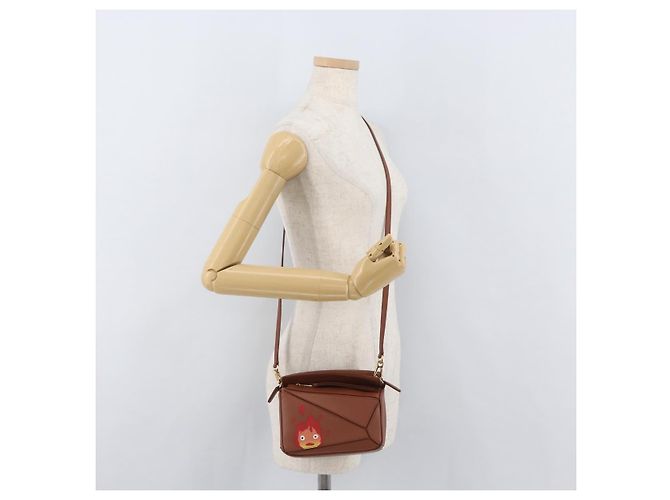 LOEWE - Borsa Puzzle Calcifer Mini di Studio Ghibli in pelle 2 in 1 Auth 167156SM Marrone D'oro - vista 26