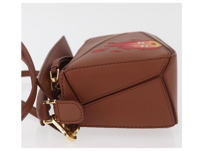 LOEWE - Borsa Puzzle Calcifer Mini di Studio Ghibli in pelle 2 in 1 Auth 167156SM Marrone D'oro - vista 4