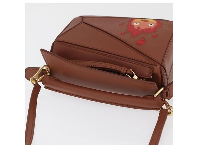 LOEWE - Borsa Puzzle Calcifer Mini di Studio Ghibli in pelle 2 in 1 Auth 167156SM Marrone D'oro - vista 6