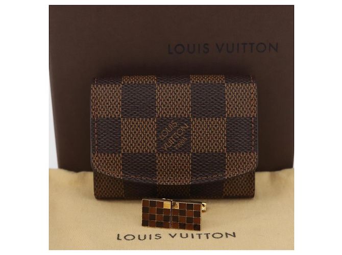 LOUIS VUITTON Maniche e Custodia per Maniche Damier Ebano Oro LV Auth 167199A D'oro Damier ebene - vista 12