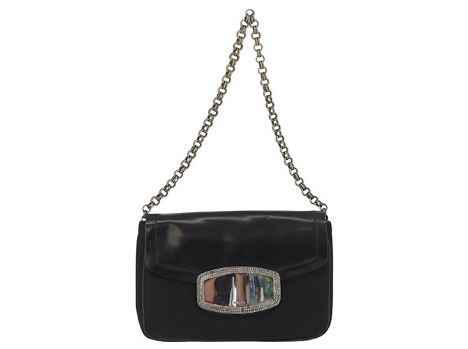 Borsa a spalla con catena Prada in nylon nero e argento autentica BAZ748A - vista 13